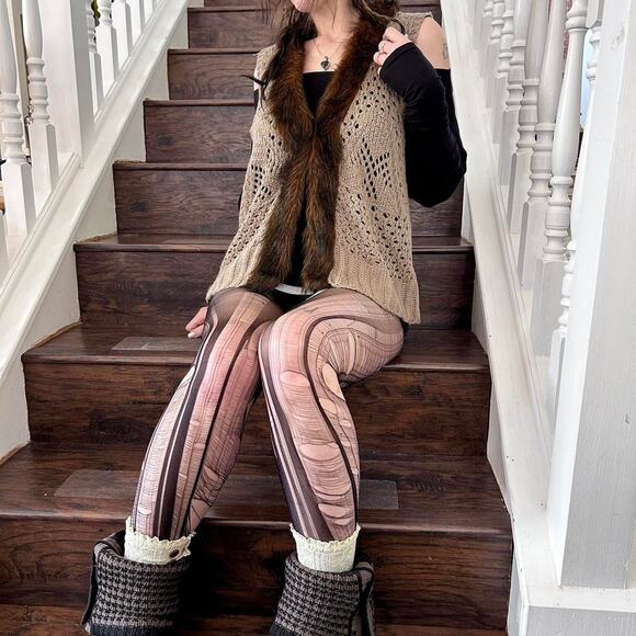 brown boho gyaru knit faux fur vest - Picture 6 of 6